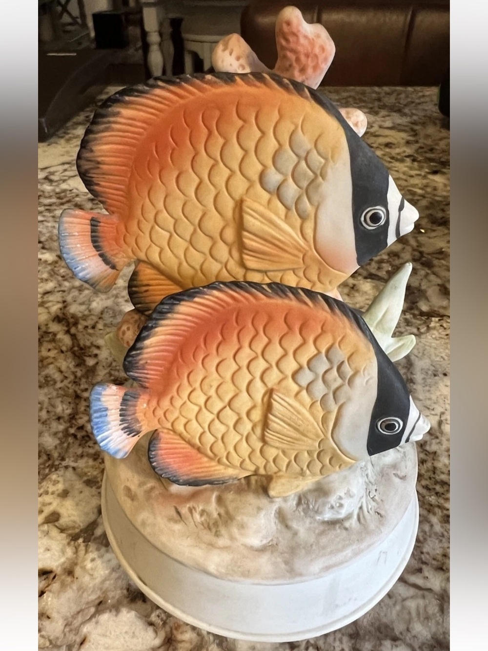 Vintage George Good Rotating Fish Music Box - Works Great! Excellent Colors!